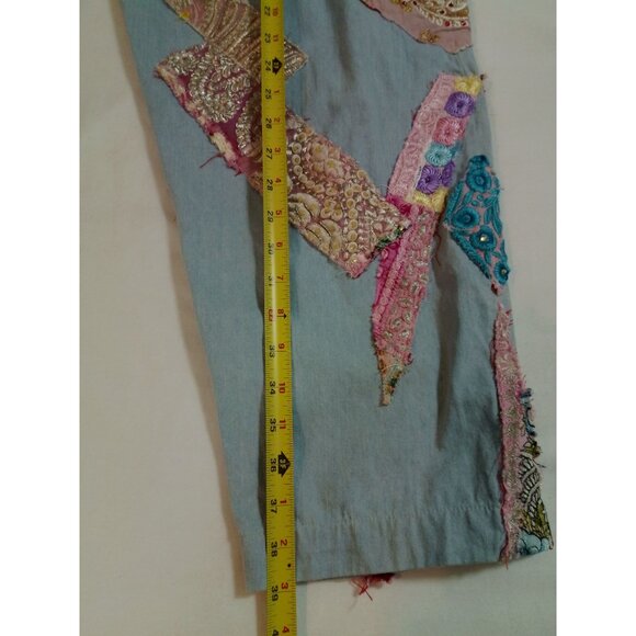 Momo New York Womens Boho Patchwork Jogger Pants Elastic Waist Pockets Size L - Picture 12 of 16